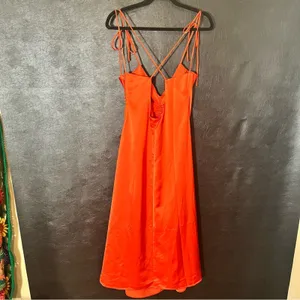Jason‎ Wu Orange/Red Satin Feel Midi Dress Size Large thumbnail 2