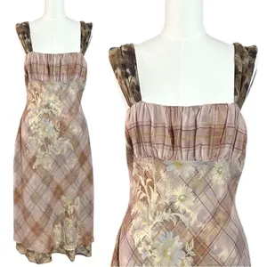 Free People Femme Grunge 90s Y2K Morning Dew Plaid Floral Midi Slip Dress Large thumbnail 10