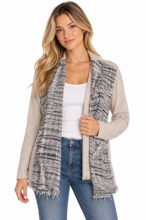 Dolan Anthropologie Mixed Tweed Open Front Cardigan Jacket Raw Edge Fringe S thumbnail 1