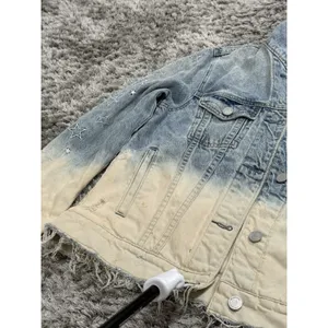 BLANKNYC Denim Jacket Ombre Dip Dye Star Embroidered Distressed Trucker Size XS thumbnail 7