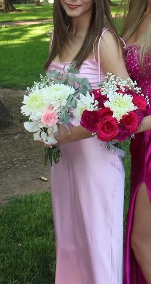 Beginning Boutique Dress Maxi Pink Satin thumbnail 1