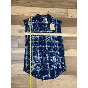 True Craft Plaid Button Down Shirt Dress Size S Navy Cotton thumbnail 5