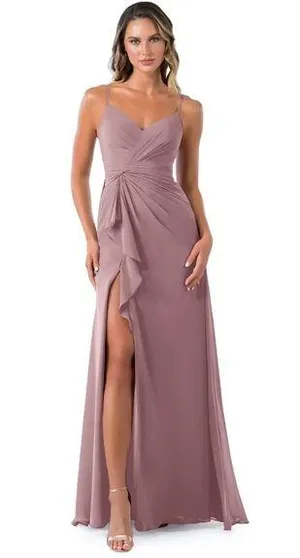 Azazie NWT EMERALD A-Line Pleated Chiffon Floor-Length Dress Dusty Rose SIZE A2 thumbnail 1