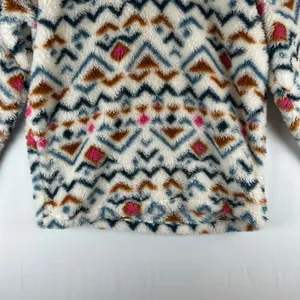 Eddie Bauer Womens Small Faux Fur Pullover‎ Aztec Print Quarter Zip Pink Trim thumbnail 11