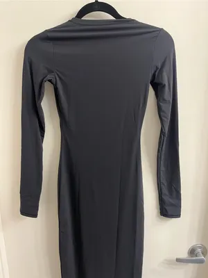 Skims Fits Everybody Crewneck Long Sleeve Maxi Dress Onyx Black Size XS thumbnail 8