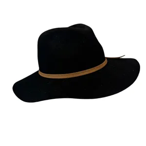 Black‎ Wool Rancher Fedora Wide Brim Western Boho Festival Minimalist Hat OSFA thumbnail 7