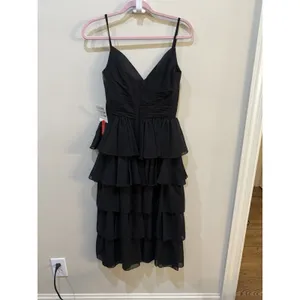 Mac Duggal Black‎ Tiered Ruffle Midi Dress Size 2 Original MSRP $358 thumbnail 4