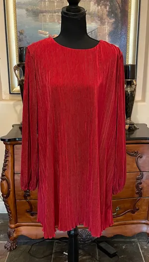 Abercrombie Red Accordion Pleat Long Sleeve Shift Dress thumbnail 1