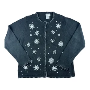 White Stag Vintage Snowflake Beaded Cardigan Sweater Black XL Scarf Christmas thumbnail 2