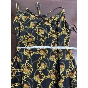 ASTR‎ The Label Mini Dress Chain Reaction Black Gold Chain Print Tie Back Small thumbnail 8