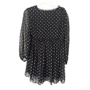 ZARA Polka‎ Dot Pleated Mini Dress Black White Medium thumbnail 4
