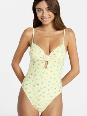 No Boundaries Yellow Floral One-Piece Swimsuit thumbnail 1