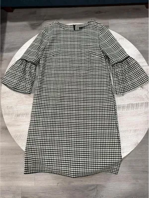 Black White Gingham Dress Bell Sleeve Shift Dress Pockets Preppy Cottagecore thumbnail 4