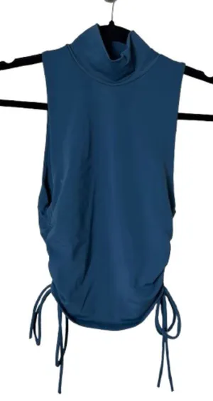 ZARA Teal Mock Neck Tie Scrunch Side Sleeveless Top Size Medium thumbnail 1