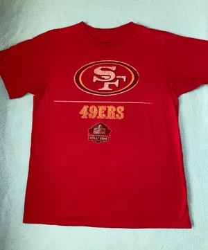 NFL TEAM APPAREL SF 49ers short sleeve pullover t-shirt vintage red gold size M thumbnail 1