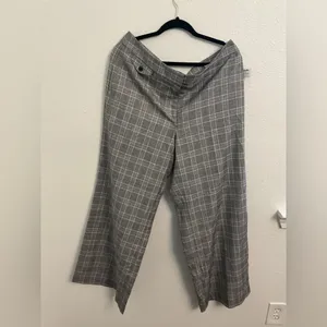 LOFT Curvy Plaid Wide Leg Pants Gray Pink Size 14 thumbnail 4