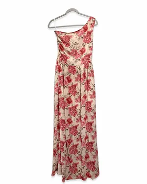 SHEIN One Shoulder Pink Floral Maxi Dress Size Medium thumbnail 3