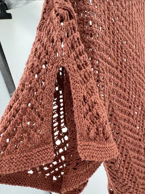 wild fable Brown metallic Open-Knit short sleeve crocheted Sweater L button up thumbnail 6