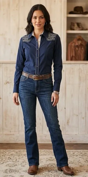 Idyllwind Navy Embellished Top size XS Cowgirl core rodeo style edgy western thumbnail 1