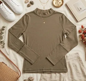 Free People Intimately FP Mock Neck Long‎ Sleeve Ribbed Layering Top Green L thumbnail 1
