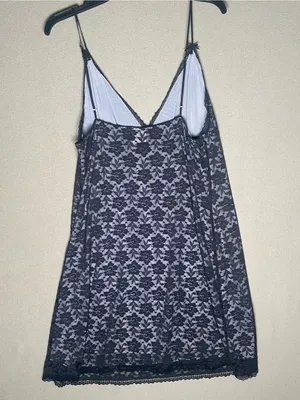 Black Lace Overlay V-Neck Chemise Slip dress - Lingerie fully lined Large thumbnail 6