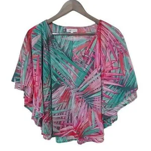 Jennifer Lopez L Tropical Drama Turquoise Pink Palm Top thumbnail 1