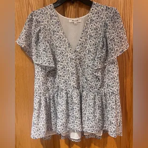 Madewell Georgette Ruffle-Sleeve Peplum Top in Americana‎ Floral Size Small thumbnail 4