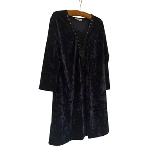 Entro Navy Crushed Velvet Lace Mini Dress Sz L‎ Festival Whimsigoth Renaissance thumbnail 2