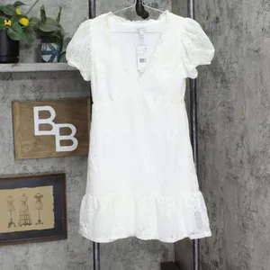 NWT Speechless Lace Ruffled Lined Pullover Pouf Sleeve V Neck Dress S Off White thumbnail 4