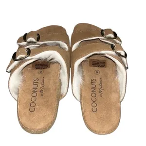 Coconut by Matisse Leather Faux Fur Sandals(Size 6M) thumbnail 5
