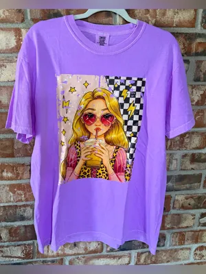 Comfort Colors Neon Violet Short Sleeve Tee with Pop Art Princess Coffee Graphic thumbnail 1