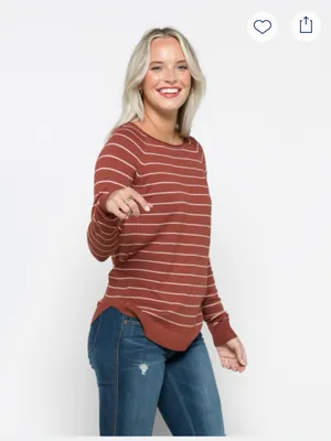 Pink Clover Rust and White Striped Crewneck Sweater size medium. thumbnail 3