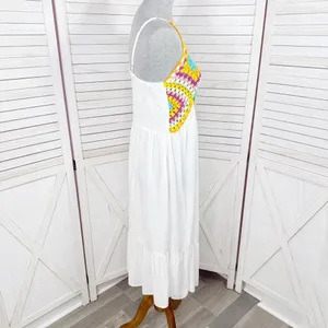 Raviya Crochet Bodice Top‎ Tiered Boho Midi Dress Cover Up White Multi Medium thumbnail 4