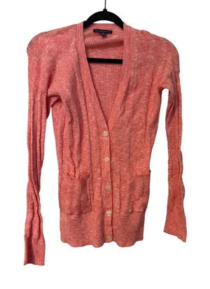 American Eagle Womens Coral Marl Ribbed‎ Button Front Cardigan Size M thumbnail 1