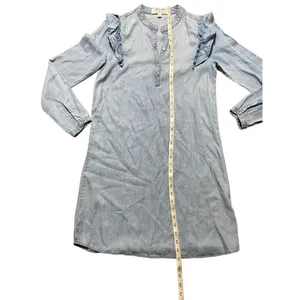 Anthropologie‎ Cloth & Stone Blue Denim Chambray Ruffle Shirt Dress XS thumbnail 5