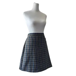 Vintage ‘90s Dennis Gray, Navy, Yellow & White Plaid Skort w/ Decorative Buckles thumbnail 5