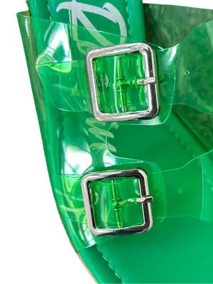 Cape Robbin Neon Green Lucite Double Buckle Platform Mules thumbnail 4