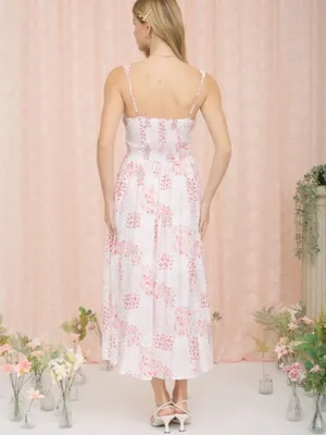 Floral Sleeveless Corset Front Tie Midi Dress Large thumbnail 4