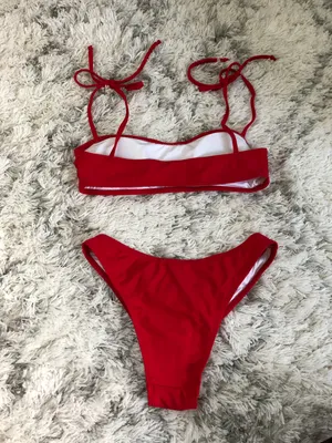 Red Tie Shoulder Bikini Swimsuit thumbnail 3