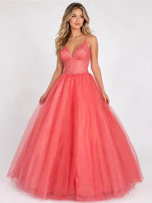 NWT Mauri Simone Coral Pink Beaded Prom Ball Gown Barbie Formal Dress 6 thumbnail 1