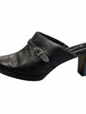 St John’s Bay Y2K Leather Shoes Size 8 Black Mules Clogs Buckle Office Neutral thumbnail 3