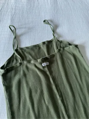 Calvin Klein Olive Green Midi Ribbed Cotton Slip Dress - S/M thumbnail 5
