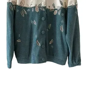 Vintage Teddi Cabin Fever Women's Fleece Novelty Print Teal Embroidered Birds M thumbnail 4