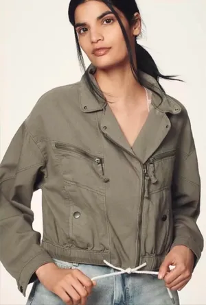 NWT Pilcro By Anthropologie Olive Moto Jacket Size XL thumbnail 1