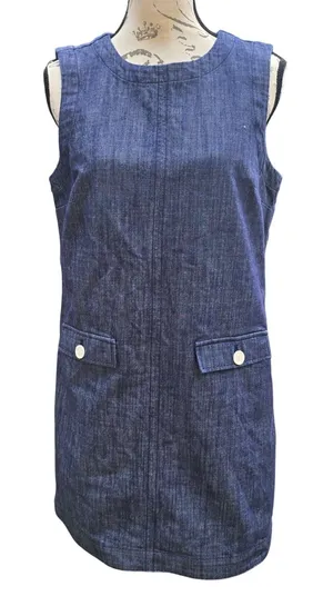 LOFT 31Y Womens Blue Denim Sleeveless‎ Shift Dress Round Neck Pockets Size 6 thumbnail 1