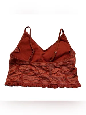 Fornia Floral Lace Bralette Crop Top Rust Copper Summer Western Boho S/M thumbnail 4