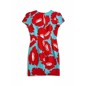 Milly Atalie Floral Print Dress Womens Size 6‎ Blue Red Short Sleeve thumbnail 3