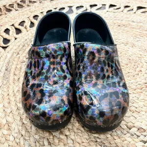 Dansko Big Cat Multi Professional Clogs 37 patent cheetah rainbow thumbnail 2