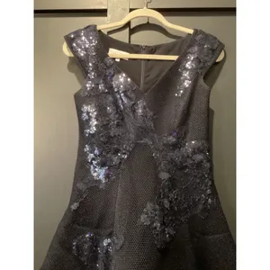 rickie freeman teri jon a line navy sleeveless floral sequin Mini dress 2 thumbnail 4