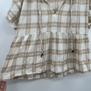 Women's Blouse Top Pilcro Anthro Plaid Gingham Bette Babydoll Boho S Relax Boxy thumbnail 4